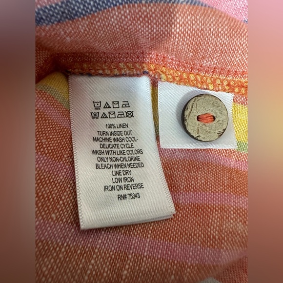 C&C California Womens S Shirt 100% Linen Button Front Rainbow Stripe - Picture 6 of 10